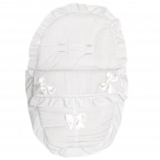 Plain White/White Car Seat Footmuff/Cosytoe With Large Bows & Lace